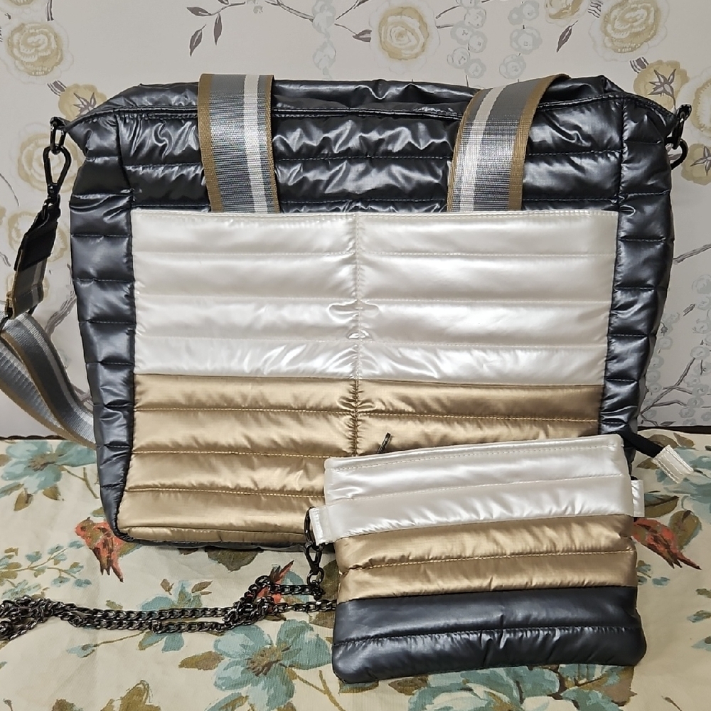 THINK ROYLN "LIFE ON THE FLY" Stylish Quilted Tote and Pouch Set